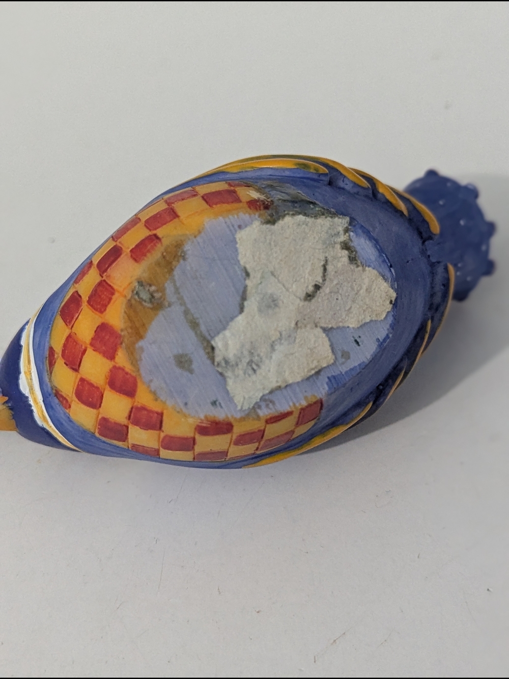 Whimsical Handpainted Decorative Blue Bird Tealight Holder Checkerboard Detail - Picture 11 of 11